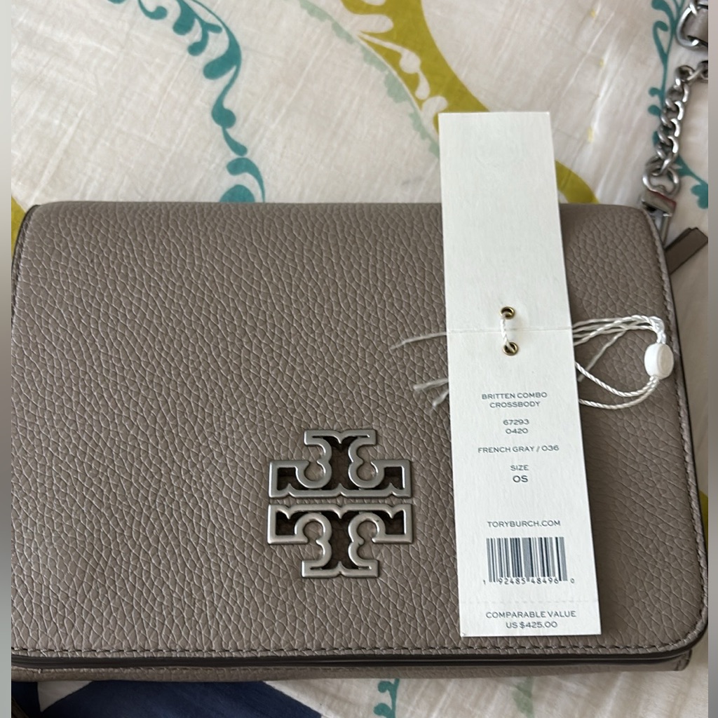 Tory Burch Britten Combo Crossbody Bag, French Grey With Silver Hardware